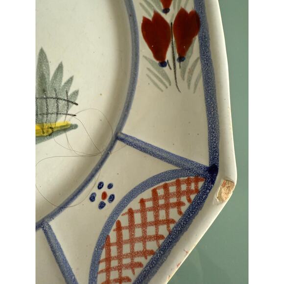 Henriot Quimper Faience Pottery Blue Mistral Breton Man 10” Octagonal Plate - Picture 4 of 9